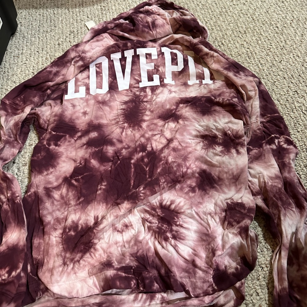 VS PINK Maroon Tie Dye Hooded Long Sleeve - Picture 5 of 5